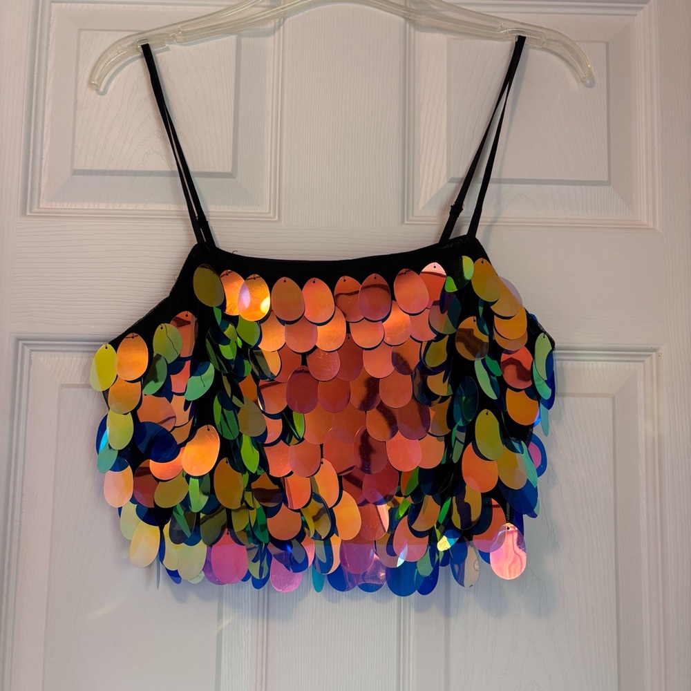 Forever 21 Multicolor Sequin Crop Top